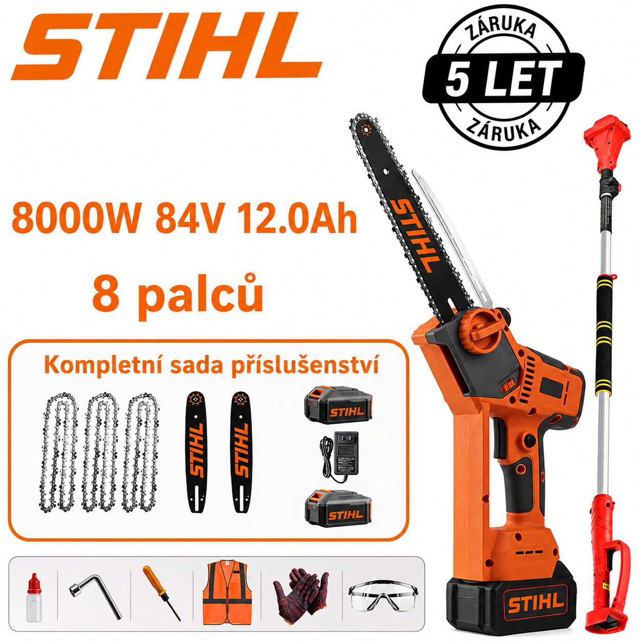 Teleskopická motorová pila STIHL 15000W lithiová baterie s prodlužovací tyčí