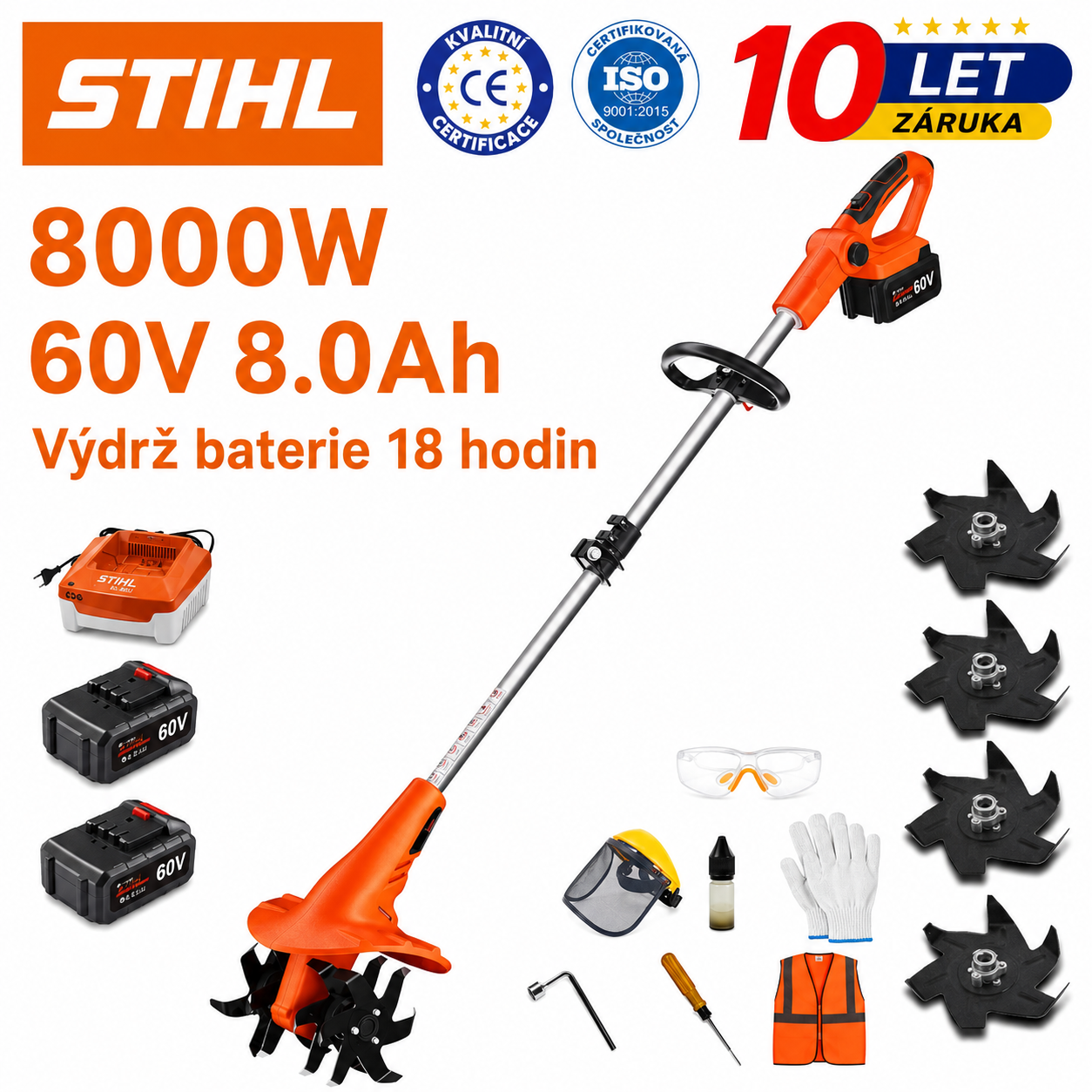 Sada bezkartáčové sekačky STIHL 15 000 W s dlouhou rukojetí a výsuvným žacím nožem