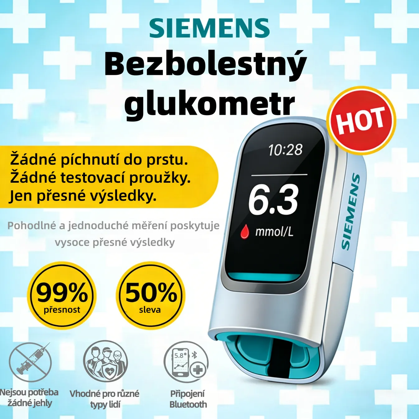 🔥Pokročilá německá technologie 2026🔥 Neinvazivní chytrý glukometr Siemens™: Rychlé, bezbolestné a bezjehlové měření hladiny glukózy v krvi🔥