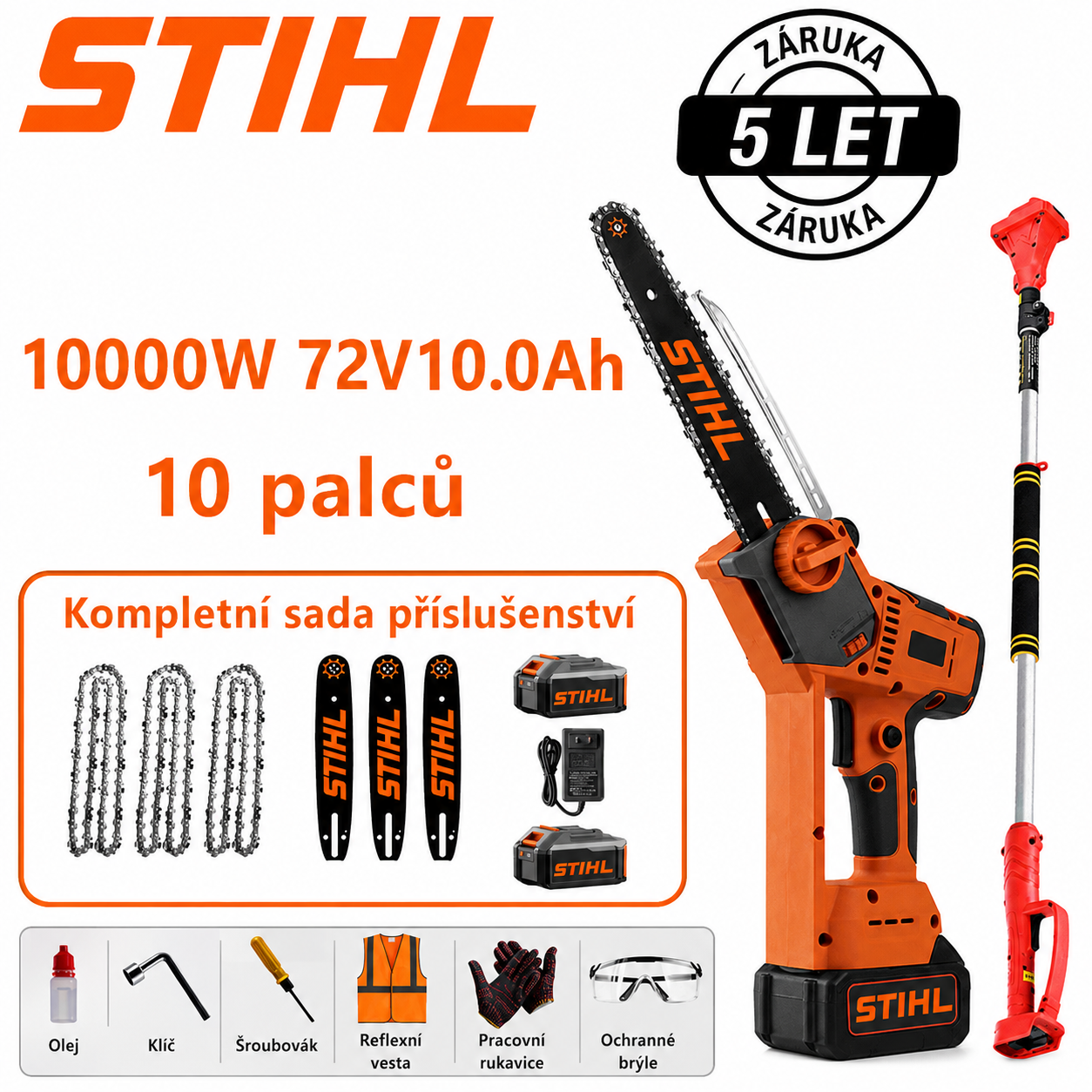 Teleskopická motorová pila STIHL 15000W lithiová baterie s prodlužovací tyčí