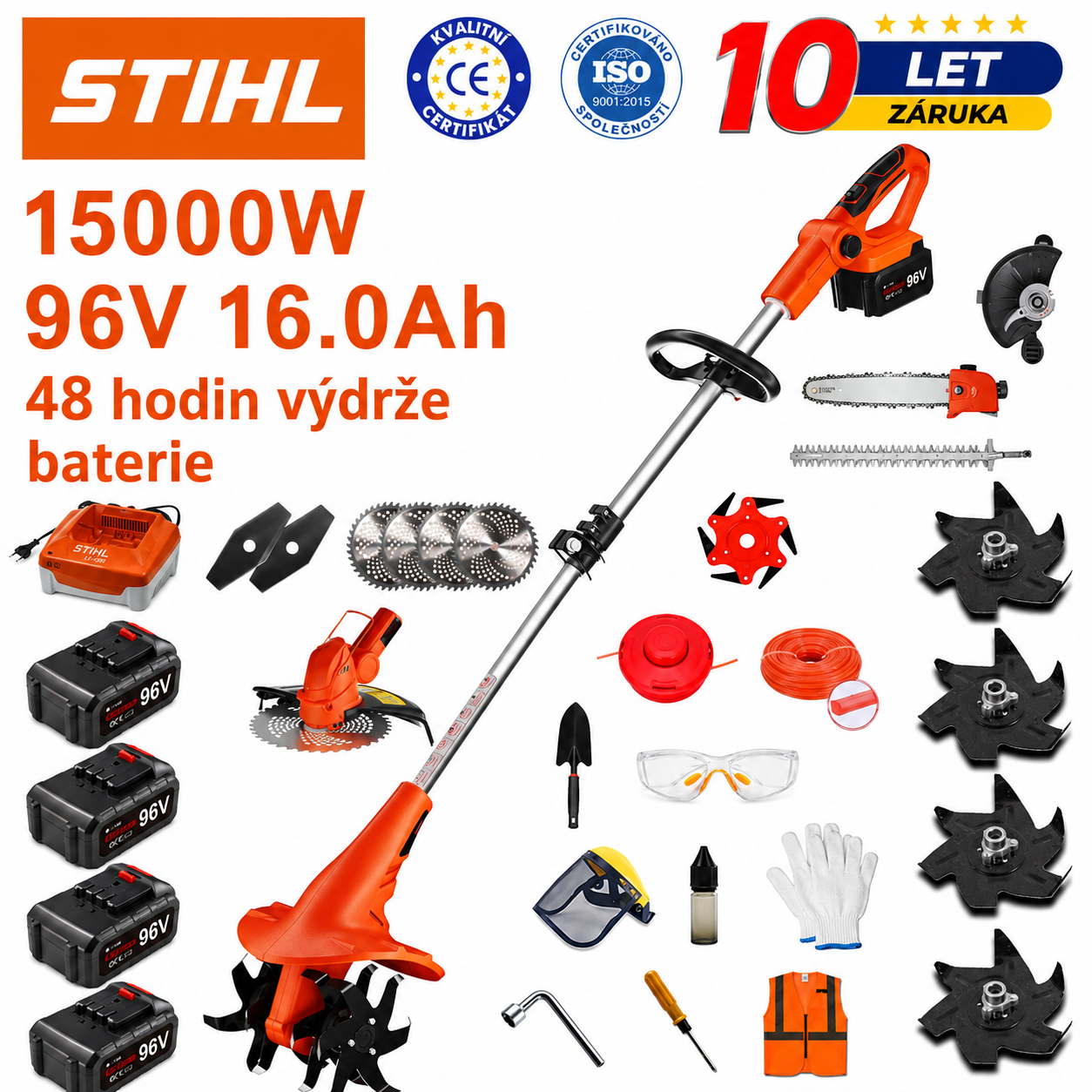 Sada bezkartáčové sekačky STIHL 15 000 W s dlouhou rukojetí a výsuvným žacím nožem
