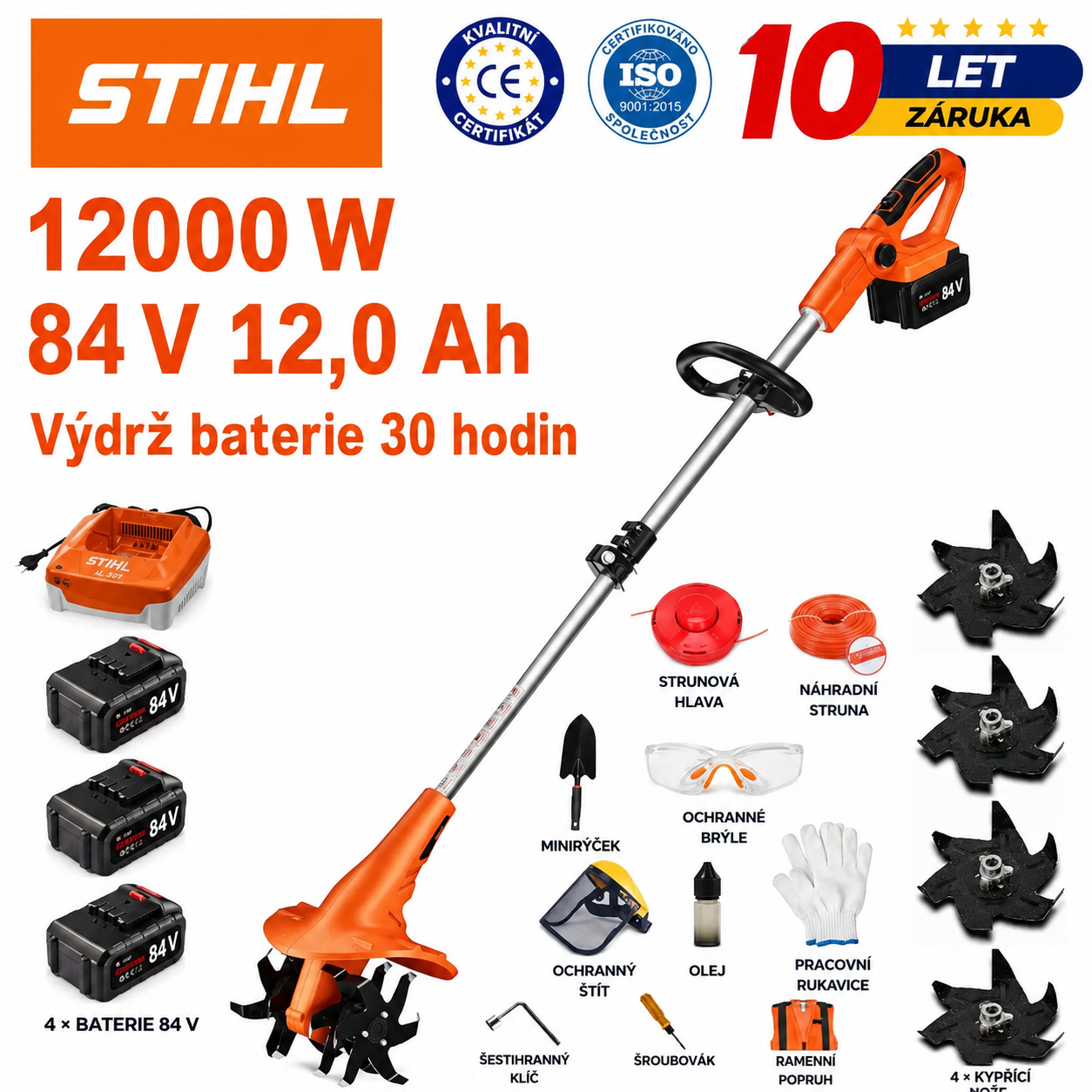 Sada bezkartáčové sekačky STIHL 15 000 W s dlouhou rukojetí a výsuvným žacím nožem