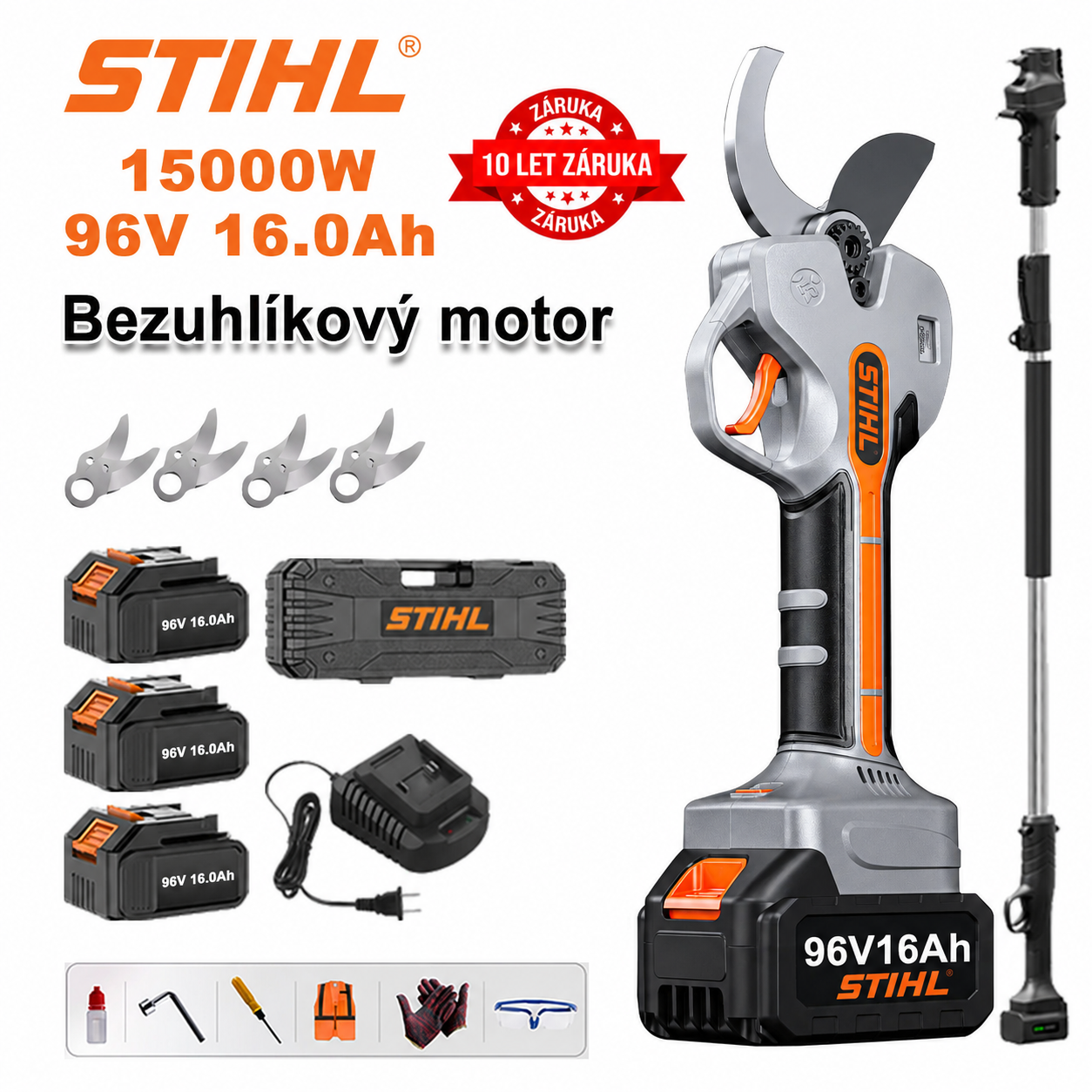 STIHL lítium kefe nélküli metszőolló 15000 W teleszkópos rúddal