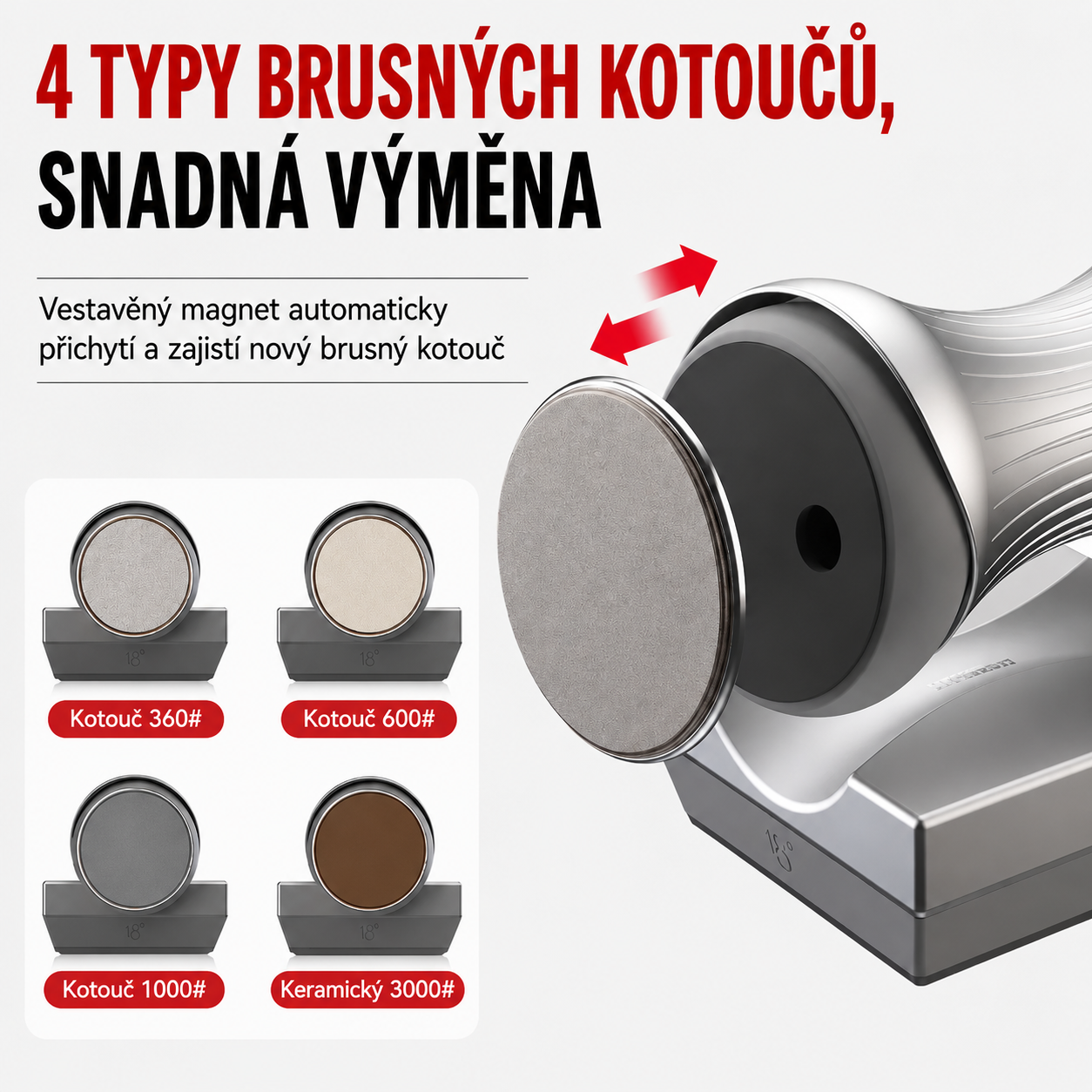 🔪 Magnetický úhlový vodicí válečkový ostřič nožů – se 4 kotouči pro ostření s různou jemností 🧲