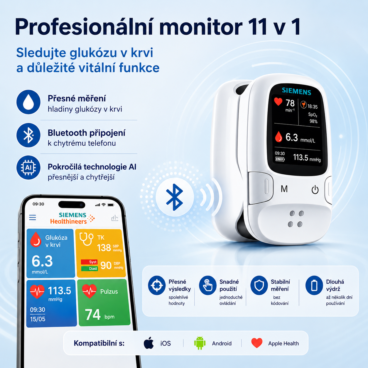 🩸 Neinvazivní glukometr Siemens | Bezbolestné monitorování glykémie doma 📊