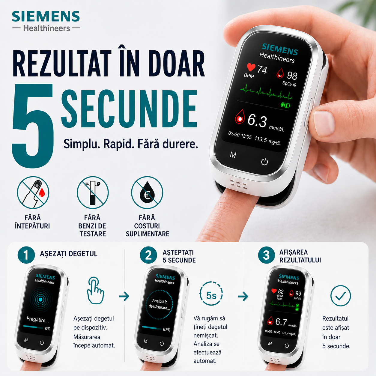 🩸Siemens™ Glucometru 11-în-1 fără înțepături** **Fără înțepături • Fără benzi de testare • Rezultat în doar 5 secunde