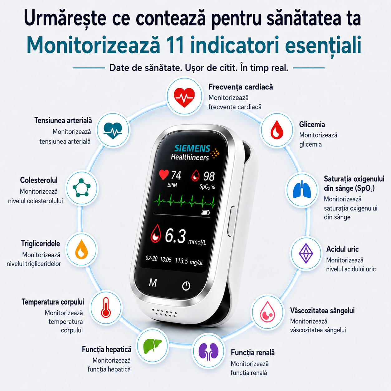 🩸Siemens™ Glucometru 11-în-1 fără înțepături** **Fără înțepături • Fără benzi de testare • Rezultat în doar 5 secunde