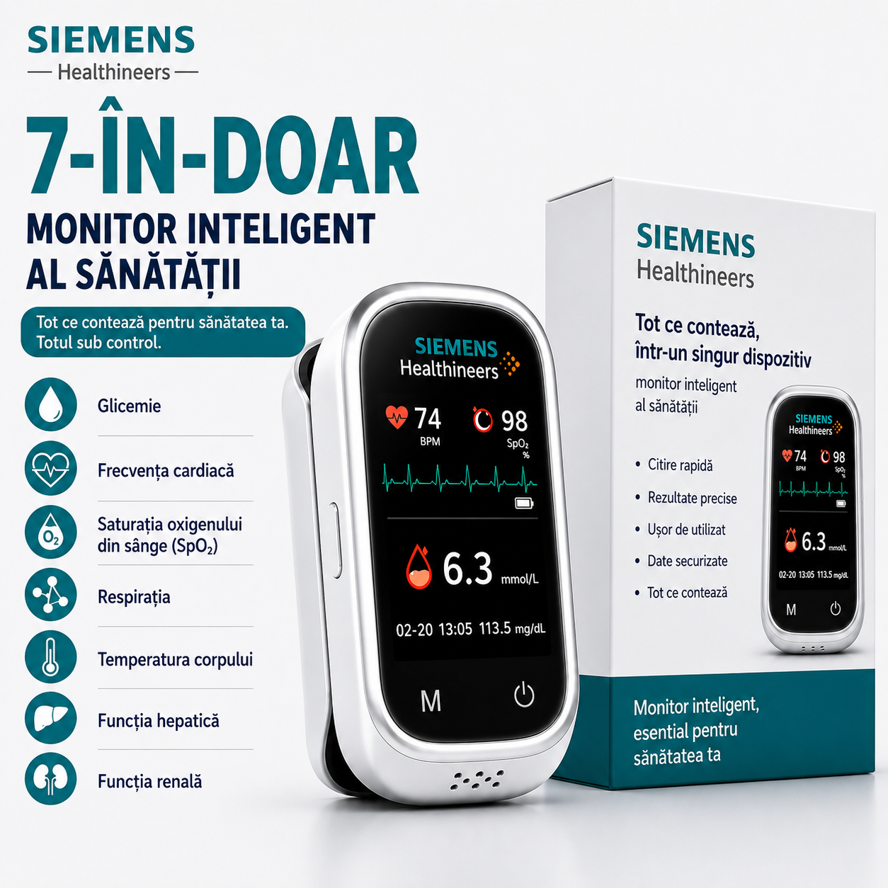 🩸Siemens™ Glucometru 11-în-1 fără înțepături** **Fără înțepături • Fără benzi de testare • Rezultat în doar 5 secunde