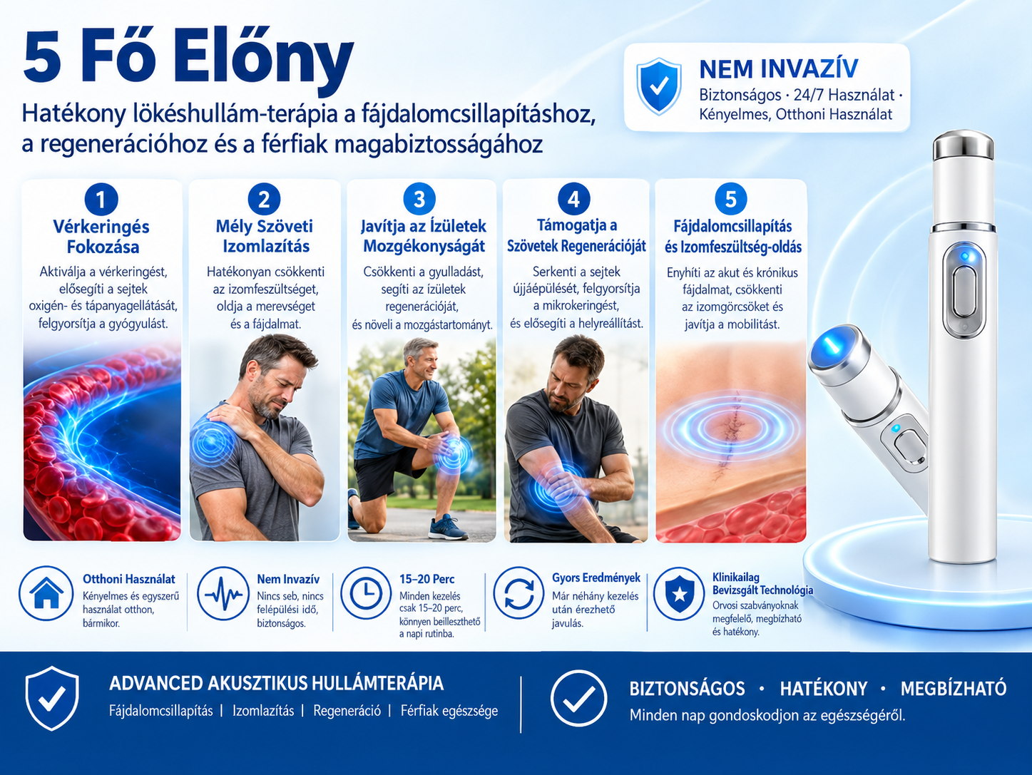 💙 A fejlett akusztikus lökéshullám-terápia segíthet helyreállítani a péniszszövetek egészségét, javítani a merevséget, a teljesítményt és a férfi önbizalmat, miközben enyhíti a 💪 izomfájdalmat, a 🦴 ízületi merevséget és a 🦵 ínproblémák okozta kell
