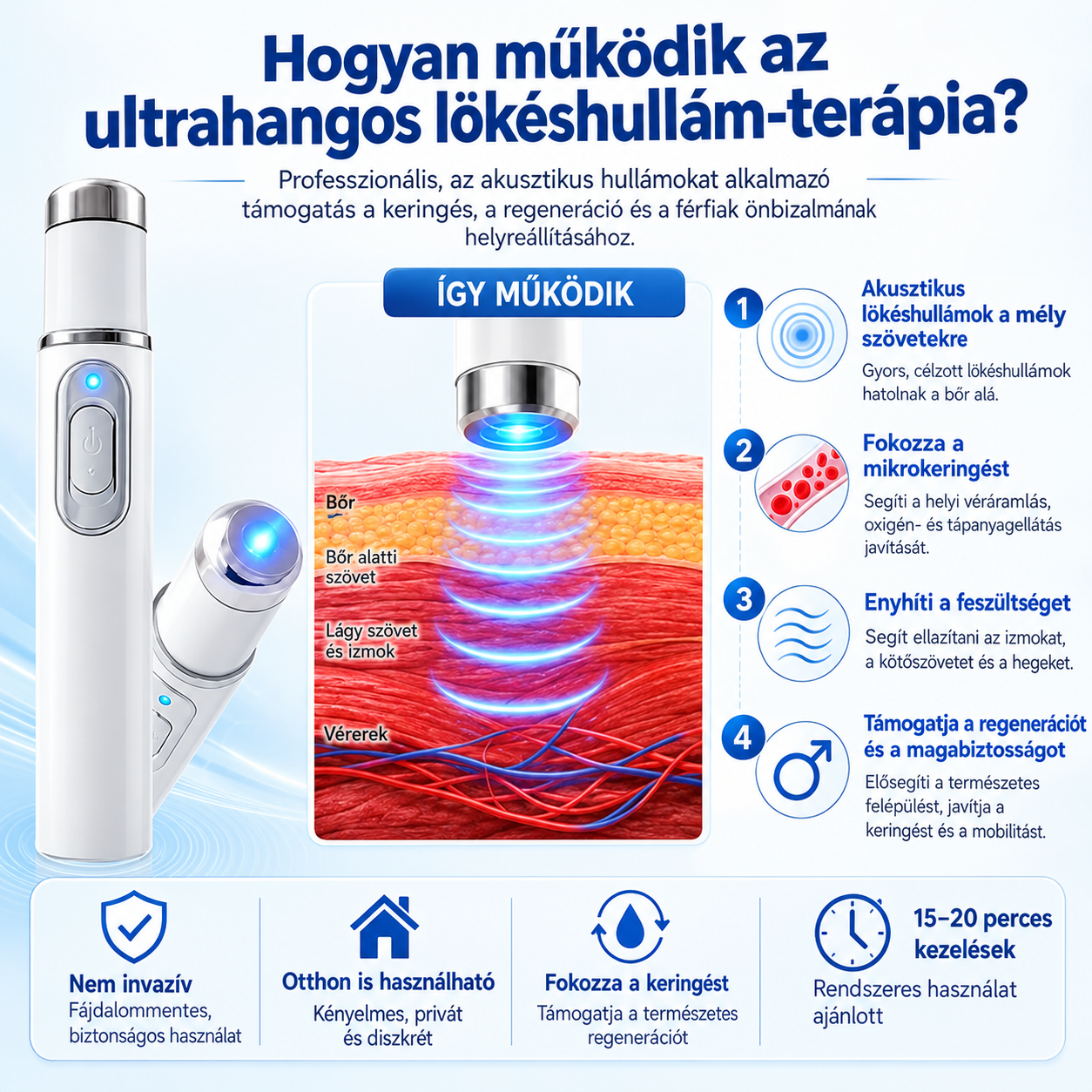 💙 A fejlett akusztikus lökéshullám-terápia segíthet helyreállítani a péniszszövetek egészségét, javítani a merevséget, a teljesítményt és a férfi önbizalmat, miközben enyhíti a 💪 izomfájdalmat, a 🦴 ízületi merevséget és a 🦵 ínproblémák okozta kell