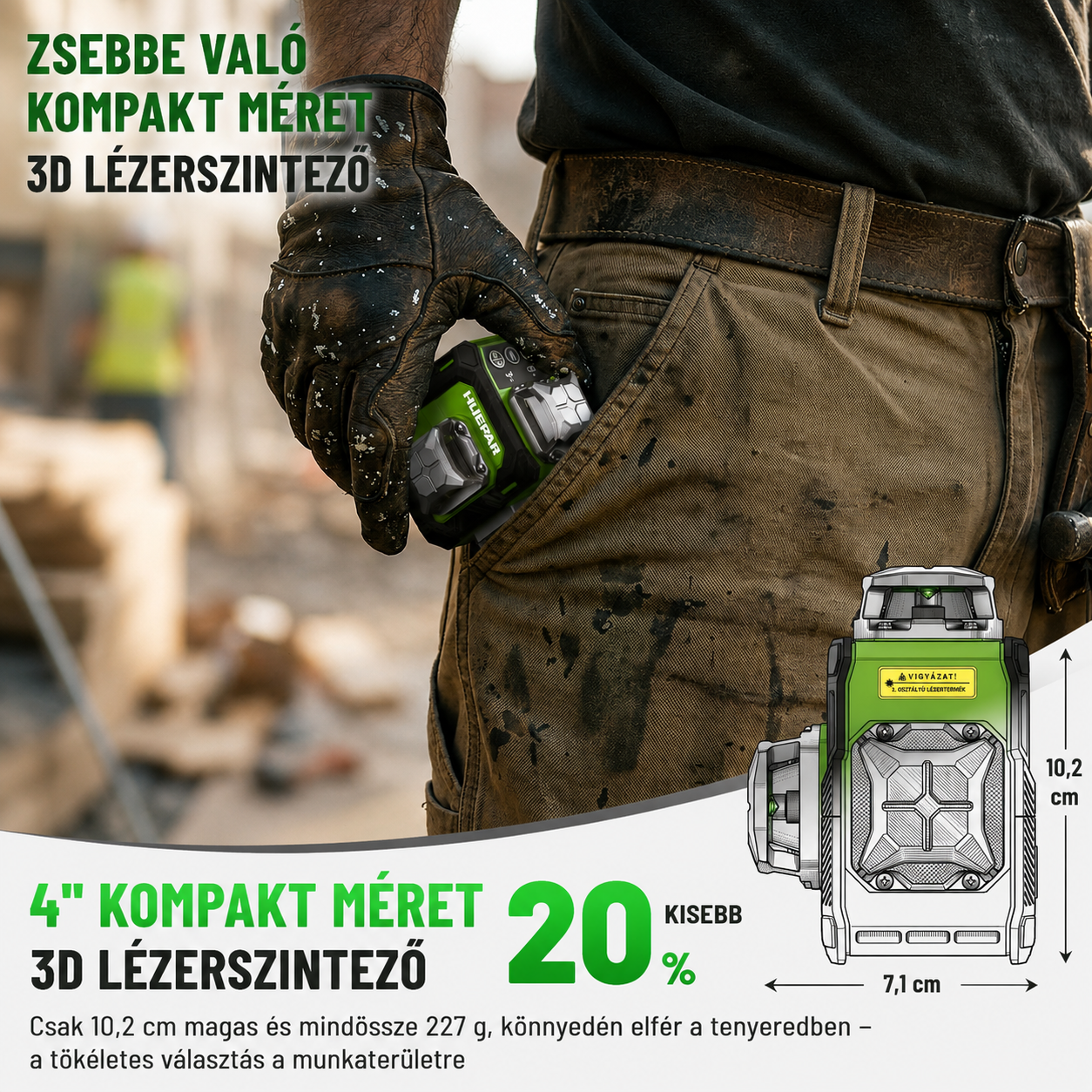 HUEPAR 3×360° Zöld Lézeres Szintező – Önszintező Professzionális Pontosság