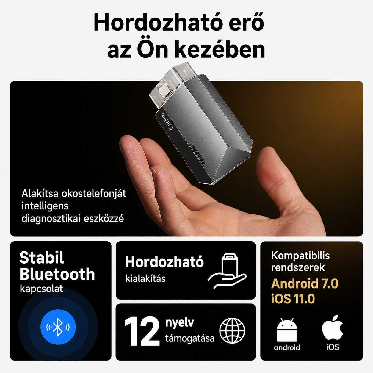 TOPDON CarPal A – Vezeték nélküli Bluetooth autódiagnosztikai készülék, teljes járműellenőrzéssel