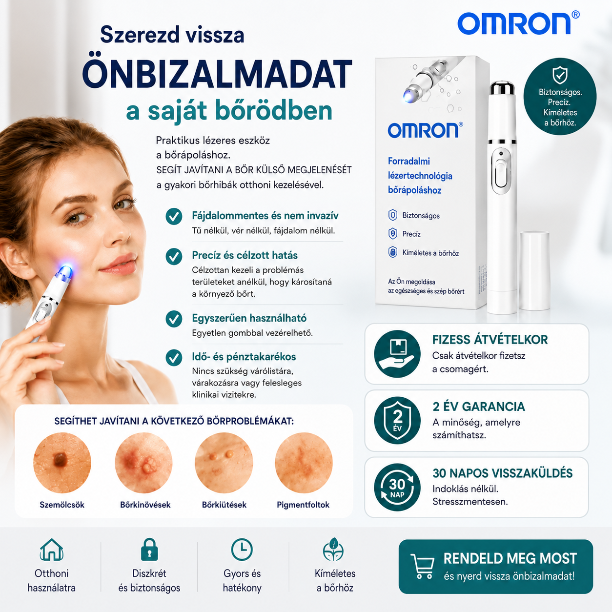 Omron™ többfunkciós anyajegyeltávolító toll az egész testre – a legújabb 2026-os modell. Fájdalommentes, nem invazív megoldás a bőrápoláshoz. Lehetővé teszi az anyajegyek gyors eltávolítását otthona kényelméből, hegesedés nélkül. Az USA-ban készült.
