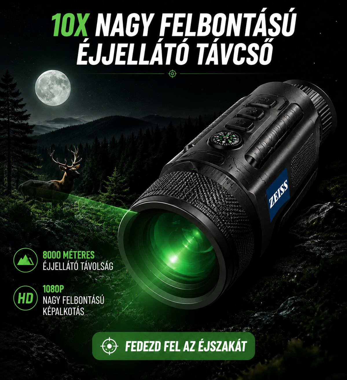 Láss minden részletet a sötétben | 10x HD digitális éjjellátó távcső 8000 m-es infravörös éjjellátó · 1080P HD képalkotás · Éjjel-nappal használható