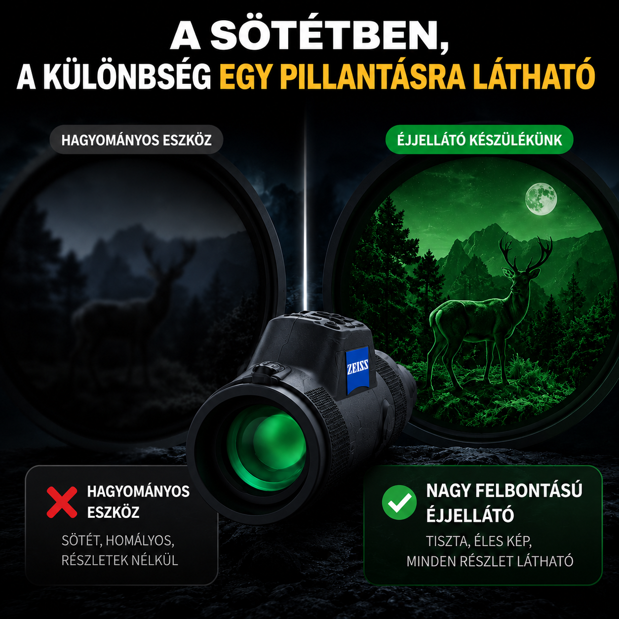 Láss minden részletet a sötétben | 10x HD digitális éjjellátó távcső 8000 m-es infravörös éjjellátó · 1080P HD képalkotás · Éjjel-nappal használható