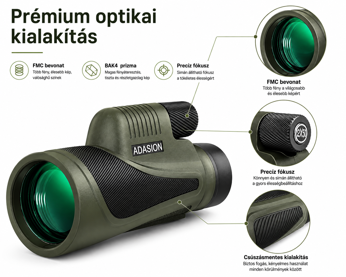 ADASION Vista 12X Prémium Monokulár – Telefonos rögzítéssel, nagy teljesítményű távcső madárleshez és természetfigyeléshez