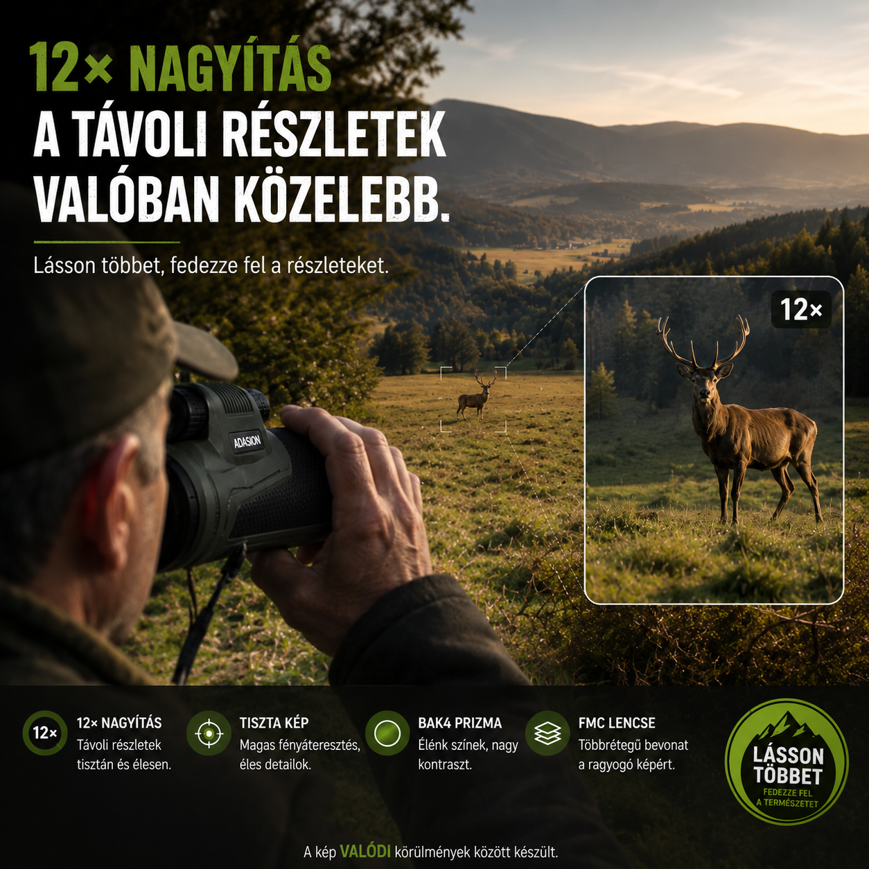 ADASION Vista 12X Prémium Monokulár – Telefonos rögzítéssel, nagy teljesítményű távcső madárleshez és természetfigyeléshez