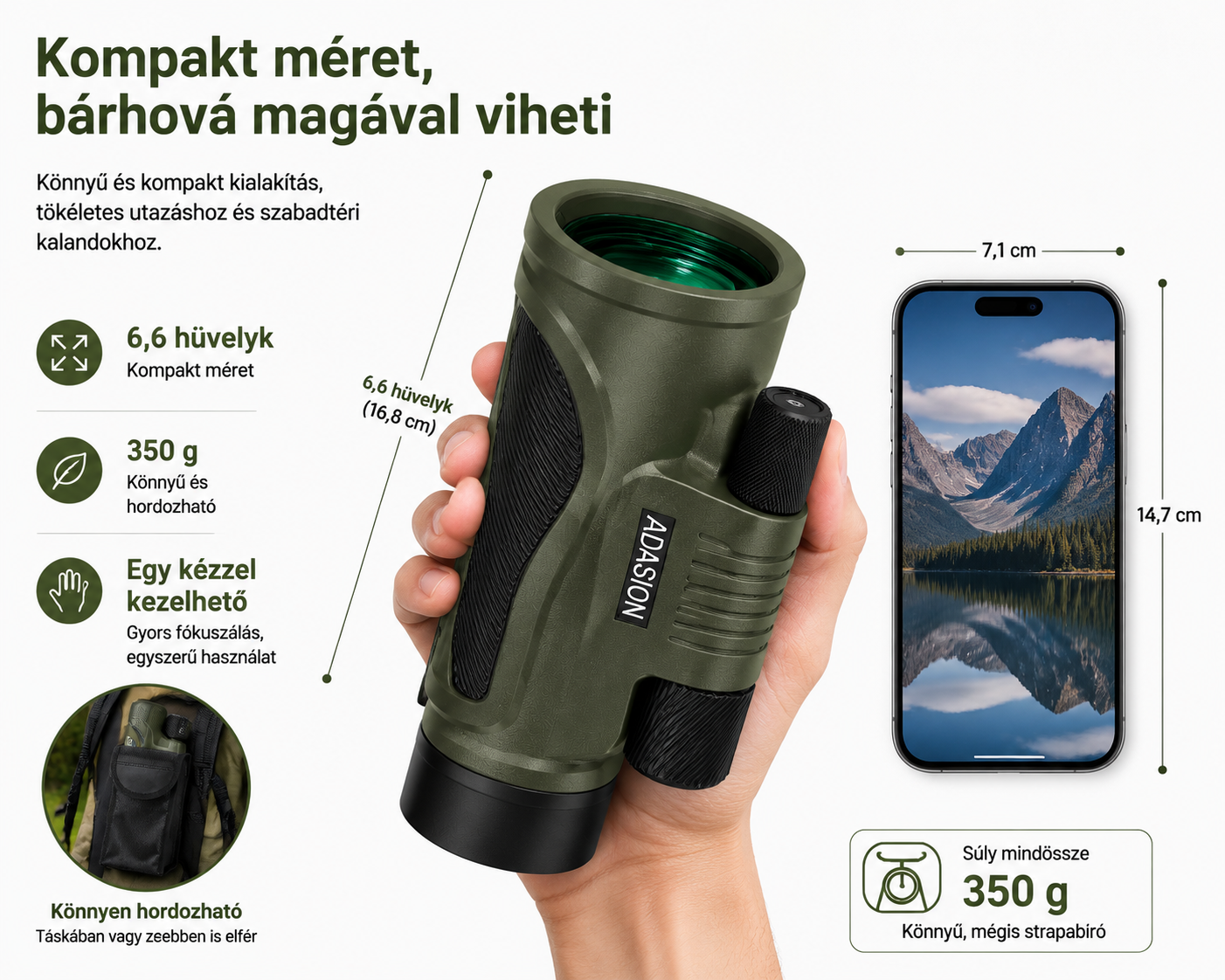 ADASION Vista 12X Prémium Monokulár – Telefonos rögzítéssel, nagy teljesítményű távcső madárleshez és természetfigyeléshez