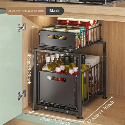 Organizer Estraibile a 2 Livelli per Sottolavello e Armadietti da Cucina, Cassetto Scorrevole, Grande Capacità, Ripiani Regolabili, Ideale per Spezie, Detergenti e Accessori da Cucina