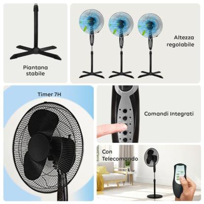 Ventilatore 40W a Piantana 40 cm con Telecomando e Altezza Regolabile fino a 135 cm – 6 Velocità