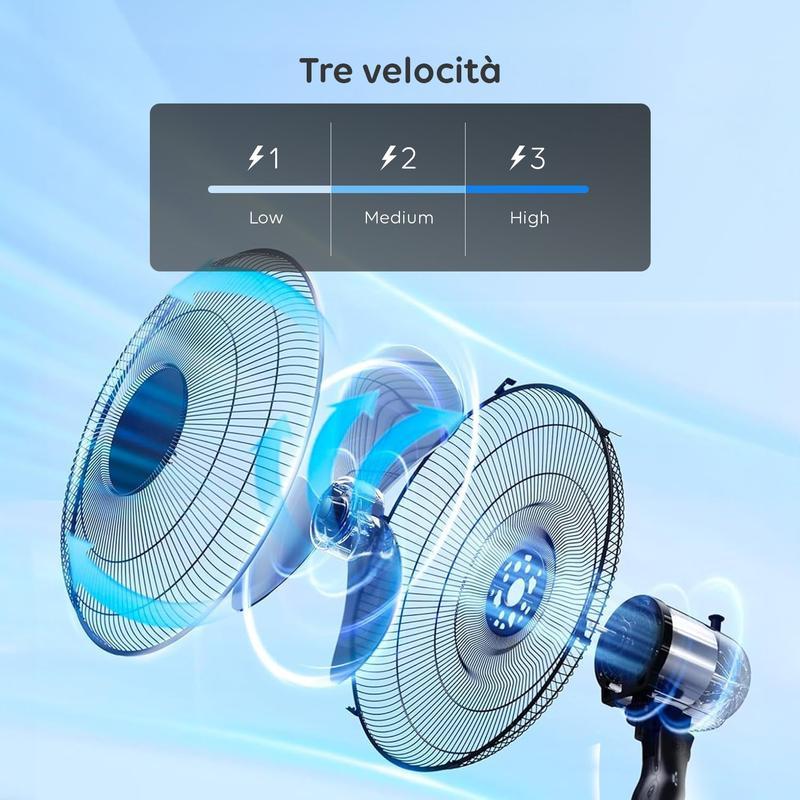 Ventilatore 40W a Piantana 40 cm con Telecomando e Altezza Regolabile fino a 135 cm – 6 Velocità