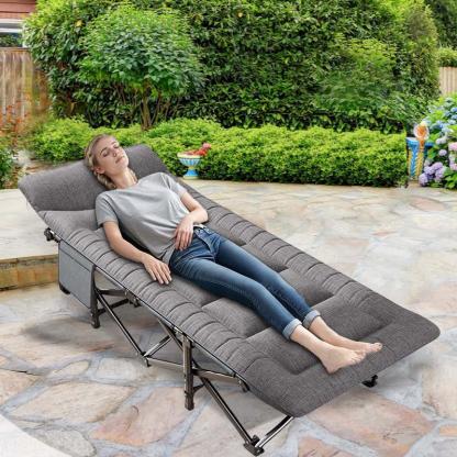 Lettino da campeggio pieghevole – Portata massima 220 kg – Ideale per interni, esterni, spiaggia e giardino – Grigio