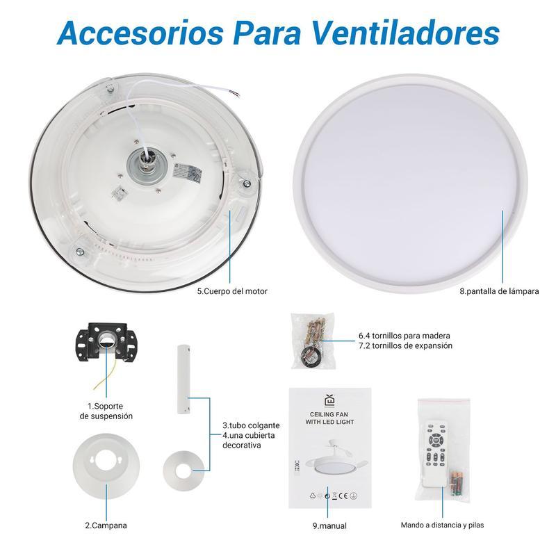 Ventilatore a Soffitto LED 60W/70W 5600LM/6600LM con Pale Pieghevoli - 3 Colori Luce (3000K/4200K/6500K), Motore Reversibile Estate/Inverno, Telecomando 6 Velocità con Timer 1/2/4H, Silenzioso, per Soggiorno Camera e Ufficio