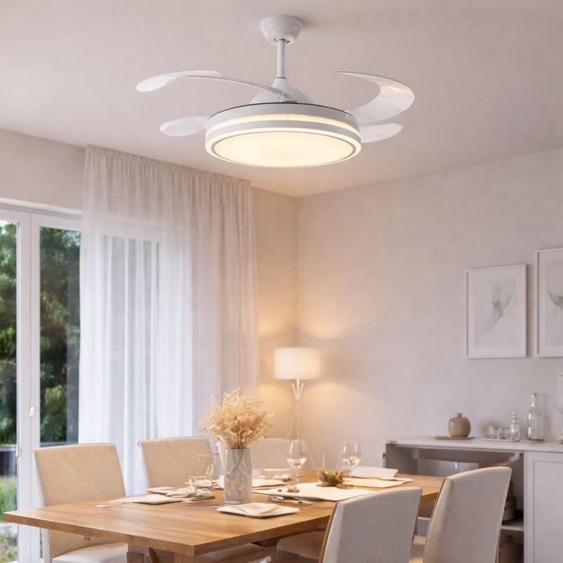 Ventilatore da Soffitto con Luce LED Dimmerabile e Telecomando – 48" a Pale Retrattili, Silenzioso, Plafoniera Moderna per Interni