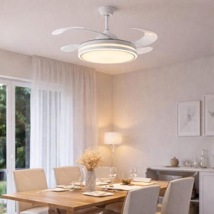 Ventilatore da Soffitto con Luce LED Dimmerabile e Telecomando – 48" a Pale Retrattili, Silenzioso, Plafoniera Moderna per Interni