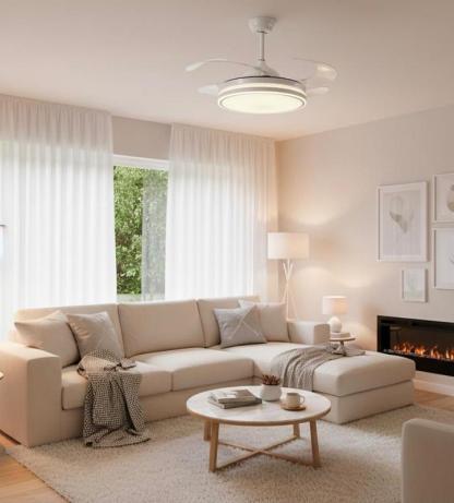 Ventilatore da Soffitto con Luce LED Dimmerabile e Telecomando – 48" a Pale Retrattili, Silenzioso, Plafoniera Moderna per Interni