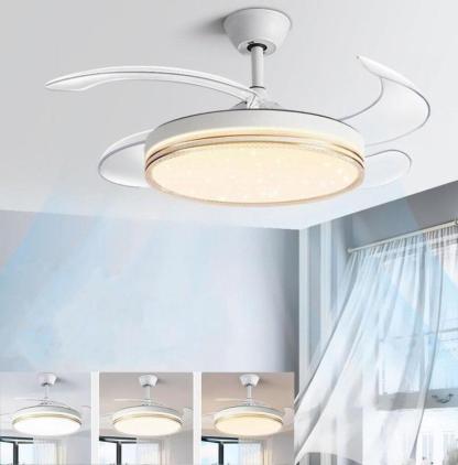 Ventilatore da Soffitto con Luce LED Dimmerabile e Telecomando – 48" a Pale Retrattili, Silenzioso, Plafoniera Moderna per Interni