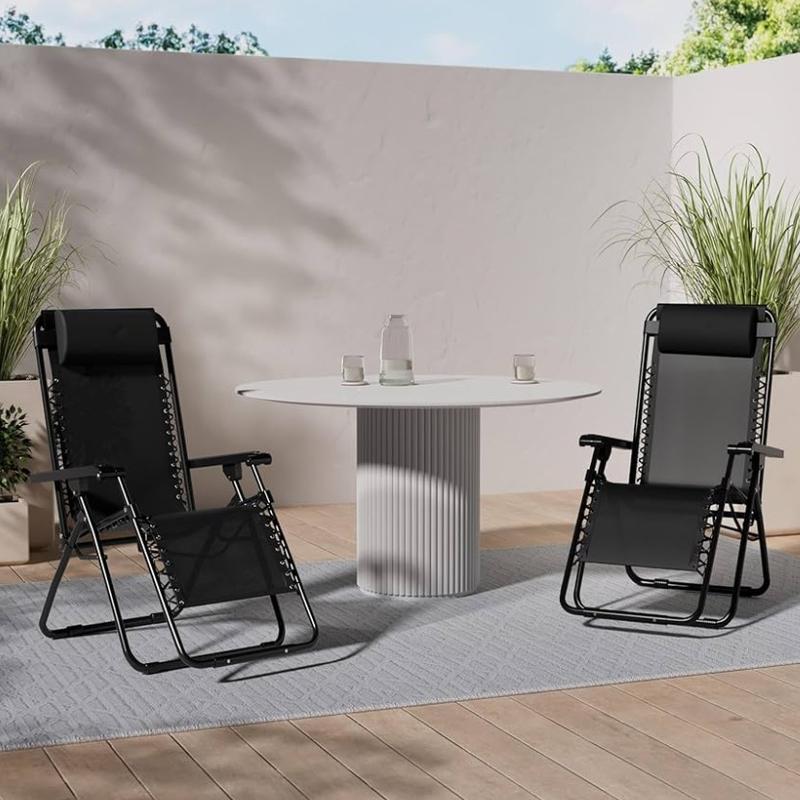 Set di 2 poltrone relax pieghevoli da giardino multiposizione nere (95x65x105 cm) – Ideali per patio ed esterni, con robusta struttura in acciaio e cuscino incluso