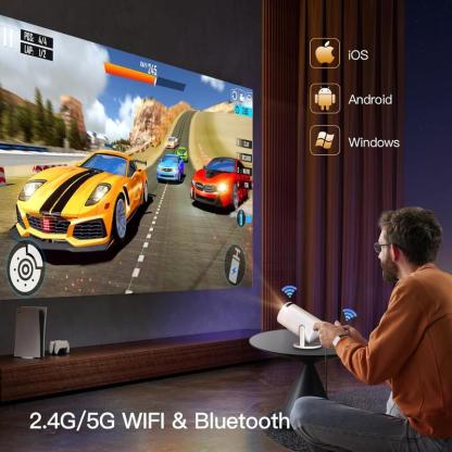 Mini Proiettore  con Android 12 WiFi e Bluetooth Portatile 1080P Full HD – 18000 Lume da Esterno e Soffitto