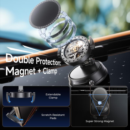 Supporto per Telefono Auto Clip on, Forte Impugnatura Magnetica, Supporto Pieghevole Antiscivolo, Regolabile a 360 °, per la Navigazione Auto e Uso Domestico Funziona con o senza Telefoni Magnetici