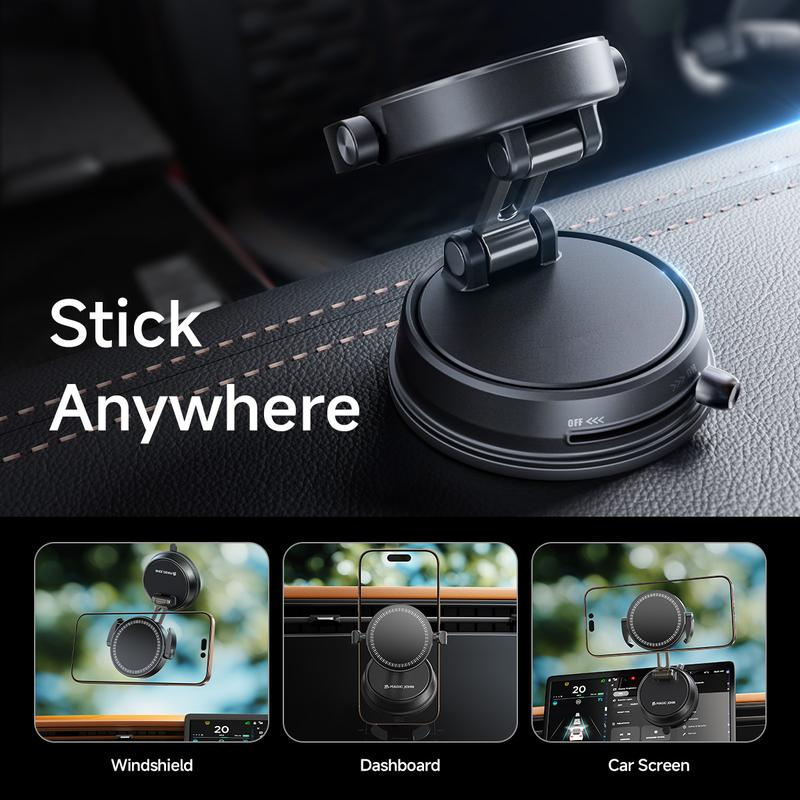 Supporto per Telefono Auto Clip on, Forte Impugnatura Magnetica, Supporto Pieghevole Antiscivolo, Regolabile a 360 °, per la Navigazione Auto e Uso Domestico Funziona con o senza Telefoni Magnetici
