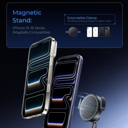 Supporto per Telefono Auto Clip on, Forte Impugnatura Magnetica, Supporto Pieghevole Antiscivolo, Regolabile a 360 °, per la Navigazione Auto e Uso Domestico Funziona con o senza Telefoni Magnetici