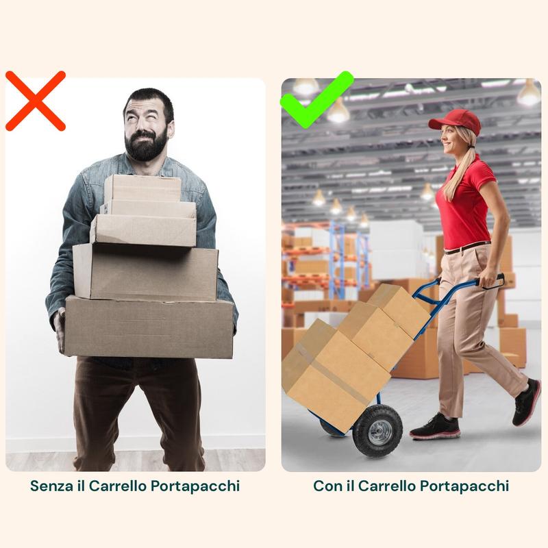 Carrello da Carico Professionale 250 kg in Acciaio - Nero con Ruote Pneumatiche Antiforo