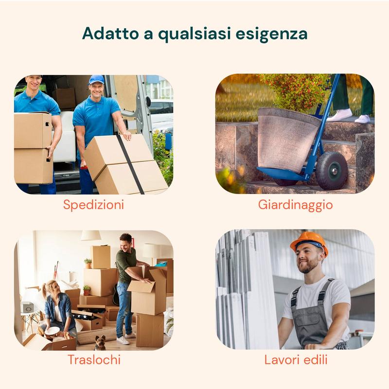 Carrello da Carico Professionale 250 kg in Acciaio - Nero con Ruote Pneumatiche Antiforo