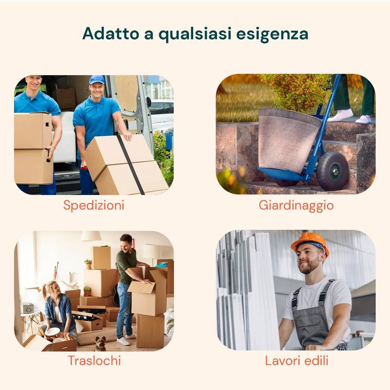 Carrello da Carico Professionale 250 kg in Acciaio - Nero con Ruote Pneumatiche Antiforo