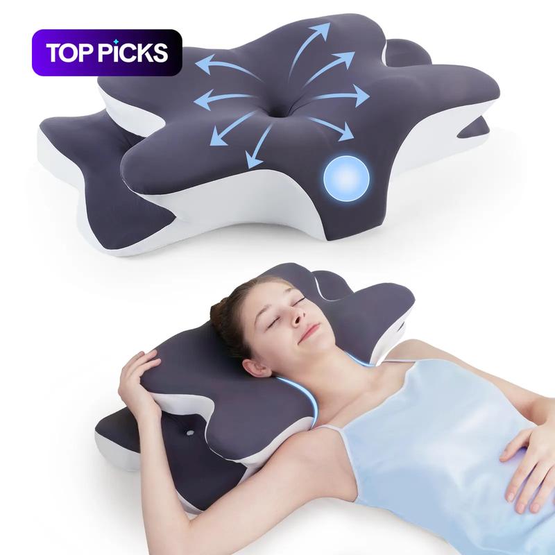 Cuscino cervicale sagomato a doppia faccia, memory foam di supporto con coperta rinfrescante, design a zone e poggiabraccio extra grande per chi dorme di lato, sdraiato sulla pancia o sulla schiena