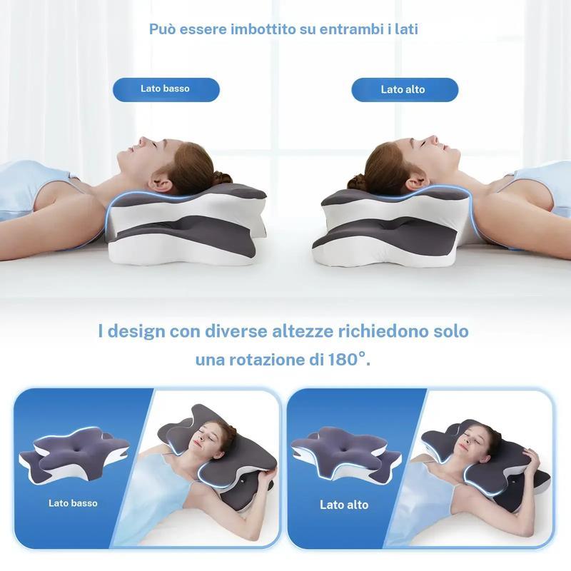 Cuscino cervicale sagomato a doppia faccia, memory foam di supporto con coperta rinfrescante, design a zone e poggiabraccio extra grande per chi dorme di lato, sdraiato sulla pancia o sulla schiena