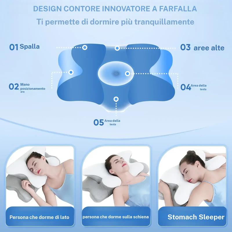 Cuscino cervicale sagomato a doppia faccia, memory foam di supporto con coperta rinfrescante, design a zone e poggiabraccio extra grande per chi dorme di lato, sdraiato sulla pancia o sulla schiena
