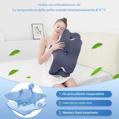 Cuscino cervicale sagomato a doppia faccia, memory foam di supporto con coperta rinfrescante, design a zone e poggiabraccio extra grande per chi dorme di lato, sdraiato sulla pancia o sulla schiena