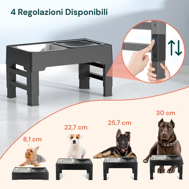 Ciotole Regolabili Perfette per Tutti i Cani - da 8,7 a 28,8 cm di Altezza