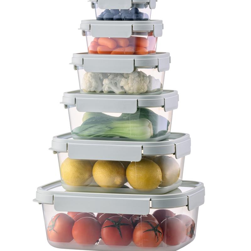Set 11 Contenitori Rettangolari con Coperchio Ermetico in PP 230-2700 ml per Microonde Frigo e Freezer