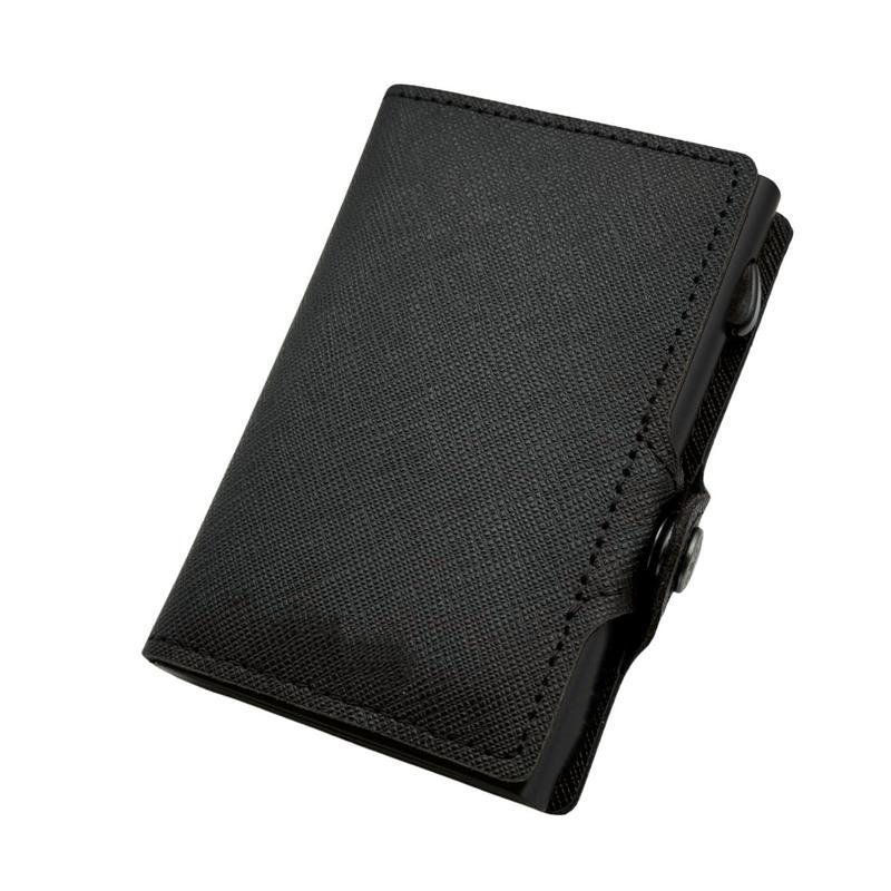 Black ZIP Portafoglio pelle antigraffio con protezione RFID per carte contactless, wallet slim 1,6 cm, carte + contanti + monete. Portacarte 4.0 con BLOCCO MECCANICO e sistema S.O.S