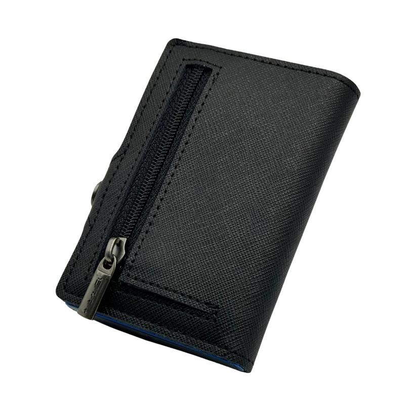 Black ZIP Portafoglio pelle antigraffio con protezione RFID per carte contactless, wallet slim 1,6 cm, carte + contanti + monete. Portacarte 4.0 con BLOCCO MECCANICO e sistema S.O.S