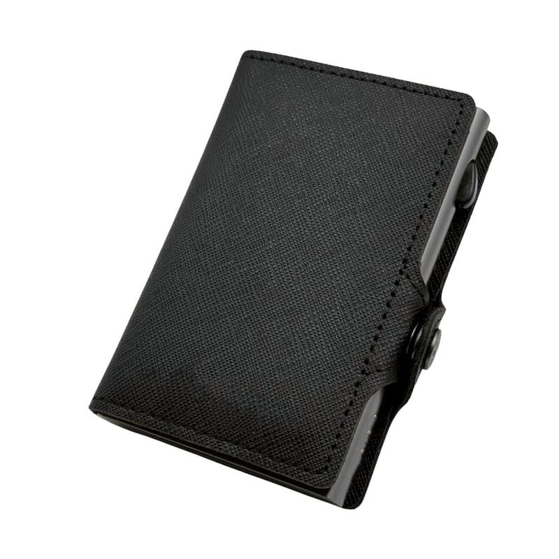 Black ZIP Portafoglio pelle antigraffio con protezione RFID per carte contactless, wallet slim 1,6 cm, carte + contanti + monete. Portacarte 4.0 con BLOCCO MECCANICO e sistema S.O.S