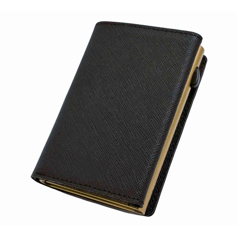 Black ZIP Portafoglio pelle antigraffio con protezione RFID per carte contactless, wallet slim 1,6 cm, carte + contanti + monete. Portacarte 4.0 con BLOCCO MECCANICO e sistema S.O.S