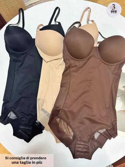 Set di body da donna sexy con patchwork effetto snellente, spalline regolabili, lunghezza normale, taglie XS–XXL, adatto a tutte le stagioni, confezione da 3 pezzi